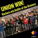 « Victoire syndicale! Les travailleurs ont gagné la bataille de la bière ». Membres d’AMWU célébrant la victoire des 55 agents de maintenance de CUB