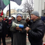 Members of the Coal Mining Workers’ Union of Ukraine  picketing Ukrainian Parliament on 17 March 2016