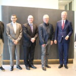 From left to right: Georg Leutert, auto sector director, IndustriALL; Daniel Hay, IG Metall; Reinhard Müller, chairman EWC; Valter Sanches, general secretary, IndustriALL; Peter Sebastian Krause, Senior Executive Officer, Labor Relations & Human Resources, Rheinmetall;  Daniela Escandell-Reininger, Human Resources, Rheinmetall. 