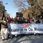 Coal miners' unions march towards the press club in Quetta, Pakistan on 31 December 2018.